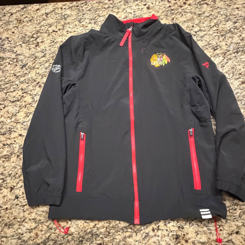 Fanatics Authentic Pro Chicago Blackhawks NHL Jacket Mens M Black Red Zip ws